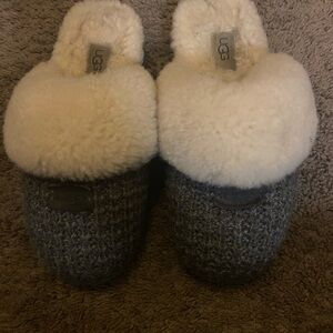 UGG Cozy Gray and Cream Moccasin Slippers